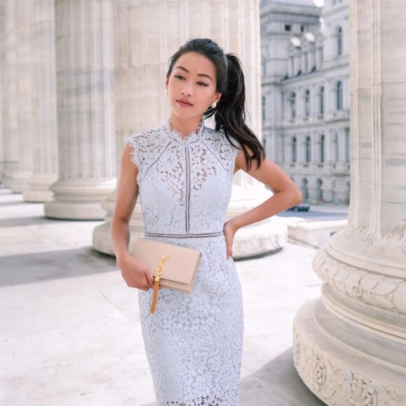 Women's Powder Blue Lace Sleeveless Bardot Nordstrom Dress - Size 6/S - Picture 1 of 5